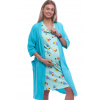 Azurový kojící i těhotenský set, košilka a župan vzor barevní ptáčci 1G0703 modrá XL + První výměna zboží zdarma.