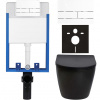 CERANO - Kompletný podomietkový WC set Lite/Verde - čierna matná - WC tlačidlo Line, biela - na zamurovanie - 49x36 cm