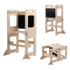 Pepita Detská veža na učenie a stôl 2v1 s tabuľou na kreslenie - prírodná Pepita