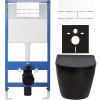 CERANO - Kompletný podomietkový WC set Lite/Verde - čierna matná - WC tlačidlo Line, biela - predstenová inštalácia - 49x36 cm