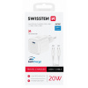 Rýchlonabíjačka Swissten + dátový kábel USB-C 1,2 m 20 W biela