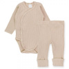 Zavinovacie rebrované body + tepláčky, 2D sada MBaby, béžové, veľ. 68, 68 (3-6m)