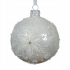 Vianočná guľa na stromček sklenená BIELA Kvet elegantná trblietky na vianočný stromček 8cm