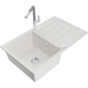 Mexen Bruno, 1-komorový granitový drez 795x495x200 mm a drezová batéria Flora, biela, 6513-20-670401-06