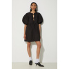 Bavlnené šaty GANNI Cotton Poplin Tie String Mini Dress čierna farba, mini, áčkový strih, F9005