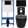 CERANO - Kompletný podomietkový WC set Lite/Verde - čierna matná - WC tlačidlo Line, čierna matná - predstenová inštalácia - 49x36 cm