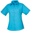 Premier Košile PR 302, popelínová, krátký rukáv, dámská COT3903024402j-turquoise Tyrkysová 5XL