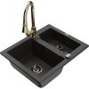 Mexen Carlos 1,5-komorový granitový drez s kuchynskou batériou Elia, čierny/zlatý metalík - 6518-75-670101-50-B