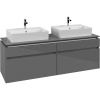 VILLEROY & BOCH Legato závesná skrinka pod dve umývadlá na dosku, 4 zásuvky, 1600 x 500 x 550 mm, Glossy Grey, B67700FP