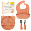 Silikónový riad pre deti a dojčatá, 4-dielna sada riadu, oranžový medvedík biela