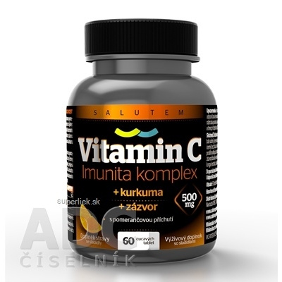 Vitamín C 500 mg Imunita komplex SALUTEM cmúľacie tablety s kurkumou a zázvorom, pomarančová príchuť 1x60 ks, 8595640600625