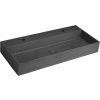 Sapho QUADRADO betónové umývadlo vrátane výpusti, 96x44 cm, 2 otvory, čierny granit AR473