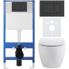 CERANO - Kompletný podomietkový WC set Lite/Dure - biela lesklá - WC tlačidlo Classic, čierne matné - predstenová inštalácia / sadrokartón - 51x35 cm