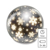 EMOS LED vianočná sklenená guľa – vločky, 12 cm, 3x AA, vnútorný, teplá biela, časovač DCLW28