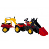 LEAN TOYS Veľký traktor s prívesom a lopatou + rýpadlo - červený