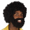 Kostým, maska - Parochňa krátka čierna čierna afro (Čierna parochňa Afro xxl s bradou a fúzy ako čierny muž)