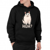Huh? - biela mačka - pánska mikina s potlačou - Tričkový | L | Čierna | Mikina s kapucňou - pánska