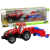 Lean Toys Červený traktor s pluhom na trecím pohonom