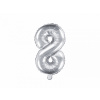 PartyDeco Fóliový balón číslo ,,8,, Strieborný 35cm