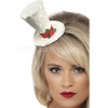 Mini klobúk cylinder - BURLESQUE CHRISTMAS - s čelenkou, biely