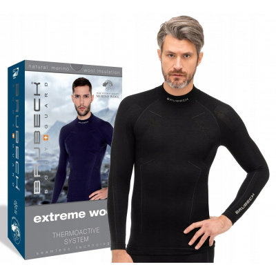 Dlhé -sklené spodné prádlo Brubeck Extreme Merino Wool Black M (Extrémna vlnená termoaktívna lyžiarska košeľa -m)