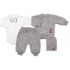 5-dílná pletená sada Baby Nellys, Boy, body, kalhoty, svetr, čepička, motýlek - šedá - 62 (2-3m)