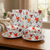 Porcelánové šálky na kávu a čaj s tanierikmi DUO ANIMALS KOCÍ SVET SRDCE 230 ml 2 ks.