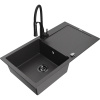 Mexen Leo, granitový drez 900x500x190 mm, 1-komorový a drezová batéria Aster, čierna škvrnitá, 6501-76-73450-70-B