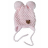 BABY NELLYS Zimná pletená čiapka Teddy Bear na zaväzovanie, ružová 68-80 (6-12m)
