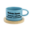 SUPER ŽENA, SUPER MAMA, MEGA UTRPENÁ - modrý hrnček s makrónkou 200 ml