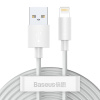 Baseus Simple Wisdom Súprava dátového kábla USB na Lightning 2,4A (2 ks/sada）1,5 m biela
