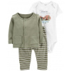 CARTERS CARTER'S Set 3dielny body kr. rukáv, kardigán, tepláky Green Stripes chlapec NB/ veľ. 56