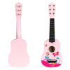 Drevená gitara pre deti s kovovými strunami a trsátkom - ružová ECOTOYS