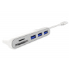 USB hub PremiumCord USB-C na 3x USB 3.0 + čtečka SD karet s 20cm kabelem, bílý