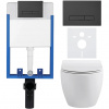 CERANO - Kompletný podomietkový WC set Lite/Dure - biela lesklá - WC tlačidlo Slim, čierne matné - na zamurovanie - 51x35 cm