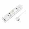 LogiLink Napájacia lišta pre predlžovací kábel 3 zásuvky + USB 1.5 m Biely vypínač