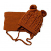 BABY NELLYS Zimná pletená čiapočka s šálom TEDDY - hnědá s brmbolcami, vel. 62/68 Baby Nellys 8596309322414