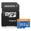 ADATA MicroSDXC karta 512GB Premier UHS-I C10 V10 (R:100/W:25 MB/s) + SD adaptér AUSDX512GUICL10A1-RA1
