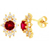 Zlaté náušnice s krištáľom bordovej farby