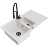 Mexen Matias, granitový drez 900x505x200 mm, 1,5-komorový a drezová batéria Aster, biela, 6502-20-73450-70-B