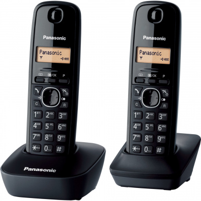 Panasonic KX-TG1612 bezdrôtový telefón DECT 2 (ľahko použiteľný, telefónny zoznam 50 záznamov, podsvietenie LCD, budík), čierny