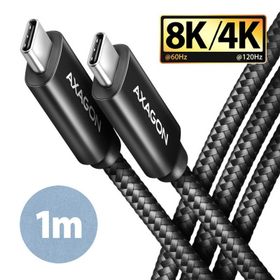 AXAGON BUCM432-CM10AB, NewGEN+ kábel USB-C USB-C, 1m, USB4 Gen 3×2, PD 100W 5A, 8K HD, ALU, opletenie, čierny