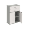 Policová skriňa Strong, zámok, 80x115,2x40 cm, biela/sivá - 1 kus - 1 KS - áno - 1 - 60 mesiacov - rovná - kombinovaná - Hobis - 2x plné a 2 zásuvky - 80 cm - Strong - 40 cm - 115.2 cm - biela/sivá -