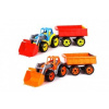 Teddies Traktor / nakladač / bager s vlekom s lyžicou plast na voľný chod 2 farby v sieťke 16x61x16cm