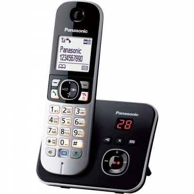 Panasonic KX-TG6821 digitálny telefón (redukcia šumu, 1,8" biely LCD displej, režim One Touch Eco, telefónny zoznam 120 čísel), čierna a strieborná
