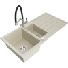 Mexen Andres granitový kuchynský drez 1,5-komorový s odkvapkávačom a kuchynskou batériou Duo, béžový - 6515-69-671701-07