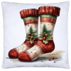J&W Vianočná obliečka Červené ponožky – klasický motív s ihličím a bobuľkami 40x40 cm