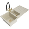 Mexen Andres žulový kuchynský drez 1,5-komorový s odkvapkávačom a kuchynskou batériou Duo, béžový - 6515-69-671701-57-G