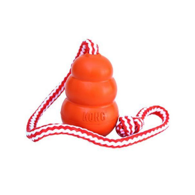 Kong, USA Hračka Kong Dog Aqua Granát s lanom oranžový, plávajúci, guma prírodná, M