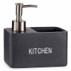 Kuchynský dávkovač na saponát sivý tmavý do kuchyne s hubkou, nádoba